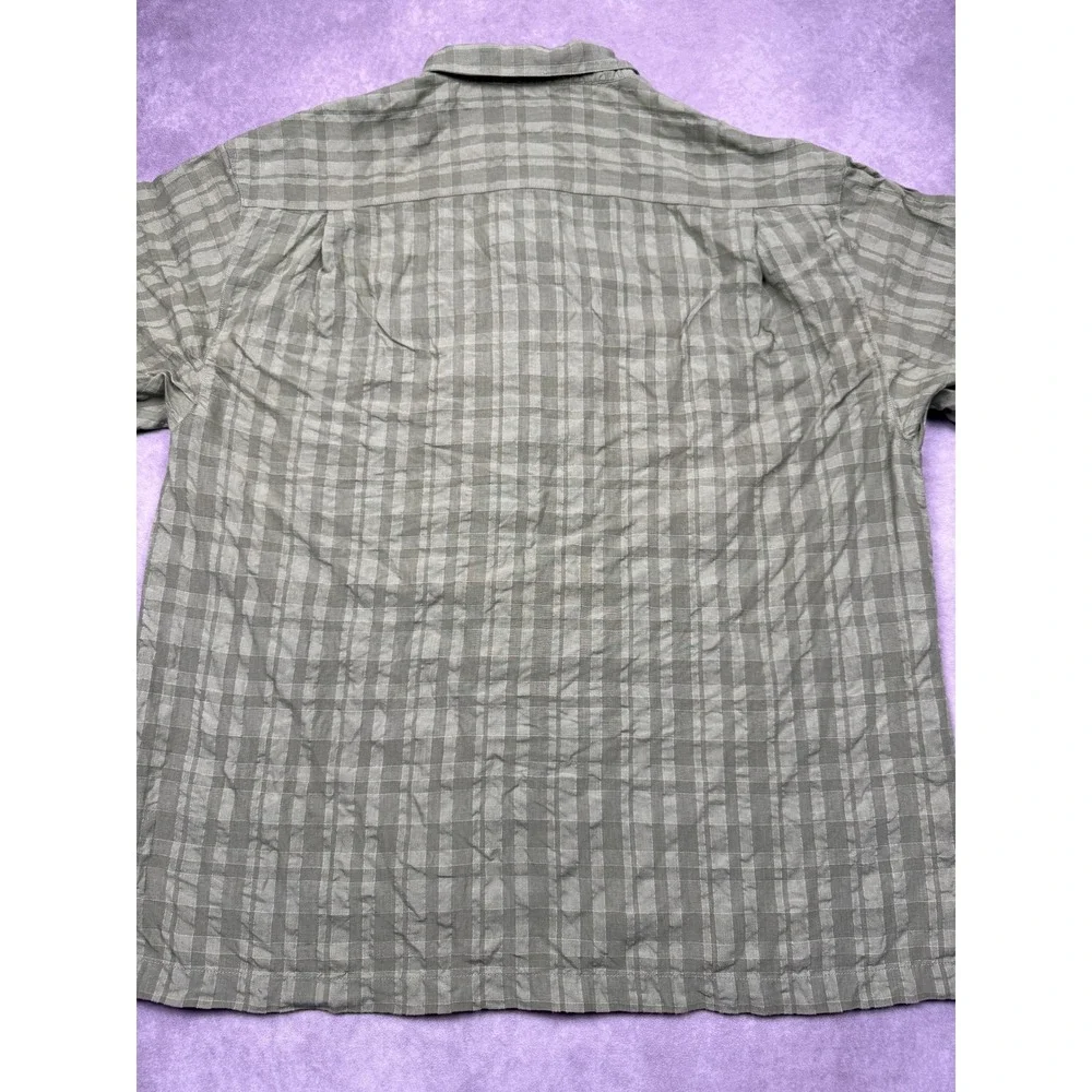 VTG Tommy‎ Bahama 100% Linen Mens XL Plaid Check Button Shirt Sage Green Classic
